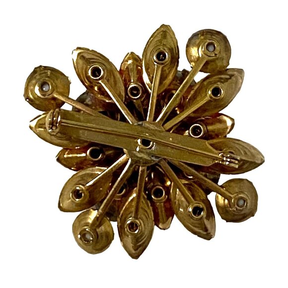 Vintage Czech Pink Rhinestone Milk Glass Brooch Gold Tone Setting Classic Fairy - Picture 3 of 4